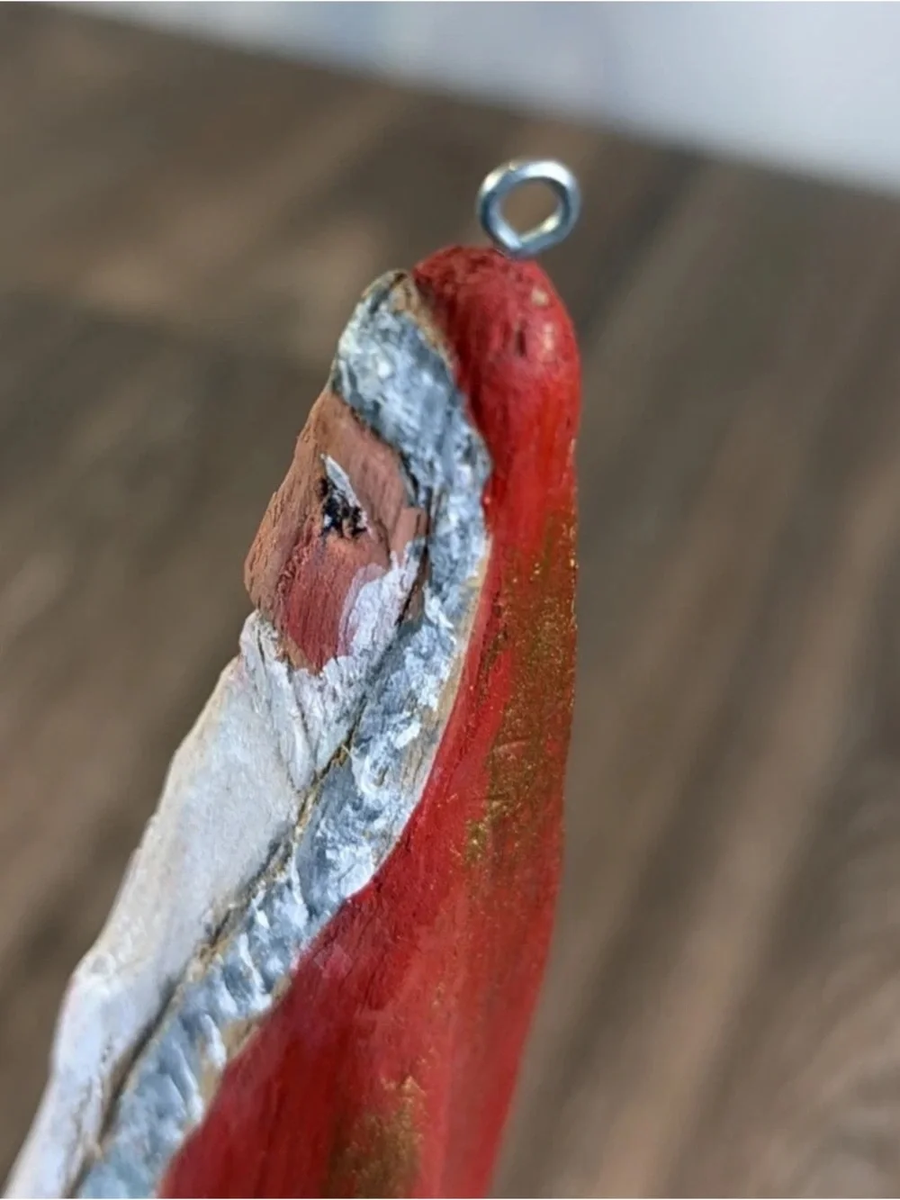 Vintage Hand Painted Folk Art Driftwood Santa Wood Rustic Ornament 8.5